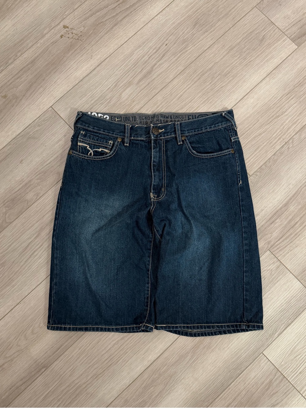 Vintage Ecko Unltd Denim shorts with sick embroidery on the back